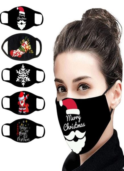Masque en plein air imprimé de Noël imprimé Unisexe Unisexe respirant réutilisable Santa Christmas Bear Bonne année Masques en coton noir4882956
