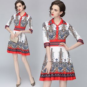 Mode gedrukte jurk korte mouw high-end zomer herfst jurken retro bedrukte nobele meisje boutique jurken
