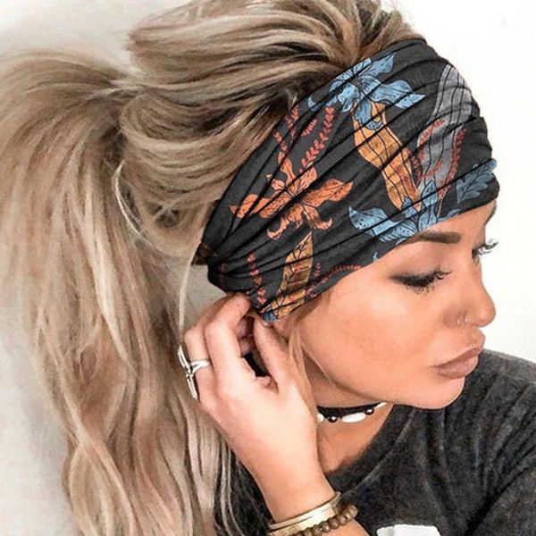 Moda Impreso Flor Deporte Diadema Ancha Sudor Banda para el sudor Yoga Señoras Estiramiento Gimnasio Fitness Banda para la cabeza Bandas para el cabello Gorras de ciclismo Máscaras