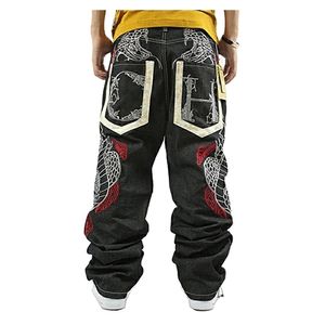 Mode Gedrukt Jeans Losse Hip Hop Homme Python Borduurwerk Hip-Hop Denim Harem Broek Overall Heren Rechte 211111