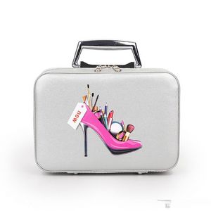 Mode professionele make -uptas met een hoog hielpatroon draagbare cartoon make -up case lederen schoonheidsbehuiste kofferbak hand vastgehouden coametische tas