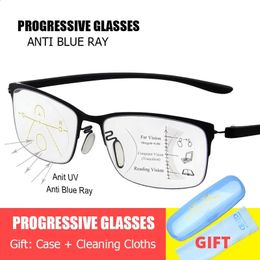 Lunettes progressives à la mode, Anti rayons bleus, lunettes de lecture multifocales, presbytes, monture Design unisexe, 240313