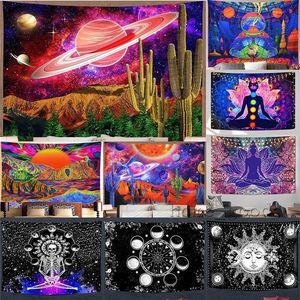 Mode Psychedelic Starry Sky Tapestries 150 * 130cm Fantasy Gedrukt Plant Mushroom Galaxy Space Wand Tapijtwoning Woondecoratie