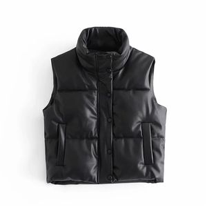 Veste en Faux cuir PU femme, manteau épais sans manches, streetwear printemps-hiver avec fermeture éclair, manteau ZA 220118