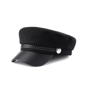 Mode PU cuir militaire chapeau automne marin chapeau pour femmes hommes noir gris haut plat femme voyage Cadet chapeau capitaine casquette bérets
