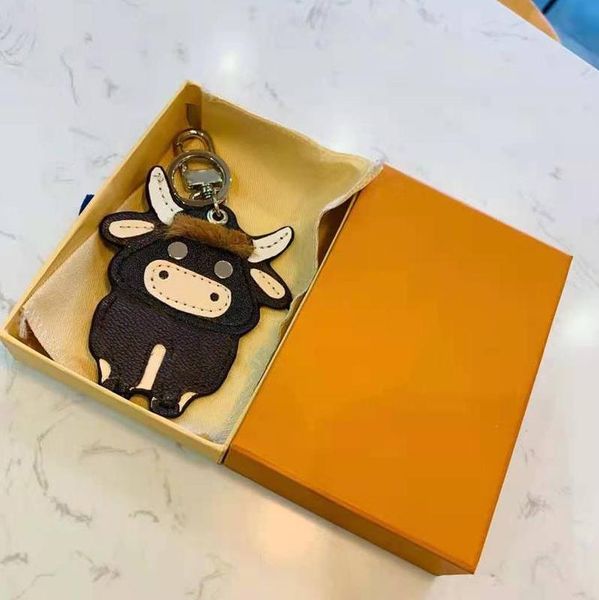 Mode PU cuir OX bétail vache porte-clés concepteur porte-clés voiture porte-clés titulaire taureau pendentif cadeau de noël avec boîte