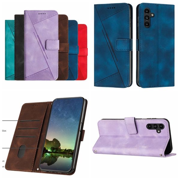 Étui portefeuille en cuir PU tendance pour Moto G34 G04 G Play Power 2024 Samsung A35 A55 Redmi K70 K70E Note 13 Pro Triangle lignes verticales fente pour carte Flip Cover béquille pochette