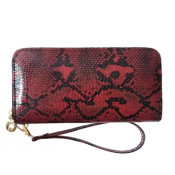 Mode portefeuille en cuir synthétique polyuréthane motif Animal serpent imprimé luxe femmes fermeture éclair longue pochette portefeuille