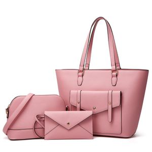 Mode PU femmes sacs fourre-tout couleur unie 3 pièces ensemble style design dame sac à bandoulière sac à main décontracté