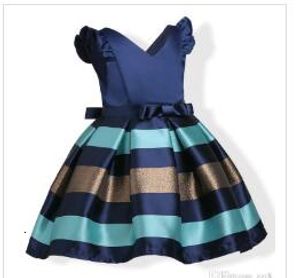 Fashion Feuilles de manches Mélanger Stripe Stripe Jacquard Robe de soirée Jacquard pour filles Satin Satin Europe et American Princess Robes Fit années Enfants WY008