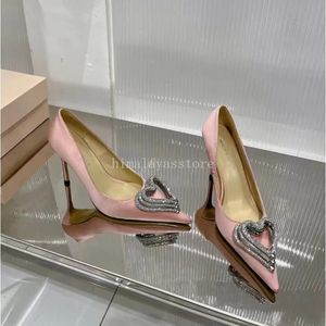 Mode Pomp Schoenen Dames 9,5 cm Hoge Hak Designer Jurk Schoen Satijn Hartvorm Strass Decoratieve Strik Puntige Tenen Klassieke Feest Bruiloft Schoenen