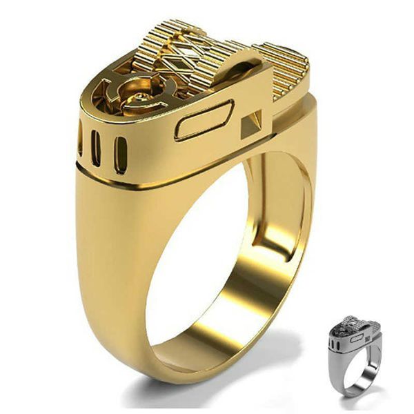 Anillo chapado en oro con forma de encendedor creativo único de aleación punk de moda para hombres