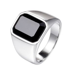 Mode punk roestvrijstalen ring eenvoudige zwarte agaat edelsteen zilveren zwart goud heren ringen sieraden