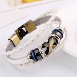 Mode Punk Style rétro cuir mignon infini charme tricot Wrap Bracelet bijoux en acier inoxydable hommes et femmes rétractable 291E