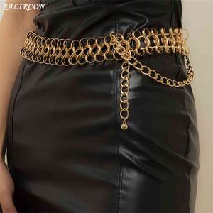 Mode punk dik brede heup riem voor vrouwen geometrische cirkel kruis charme body chain sieraden kleding decoratie 2021