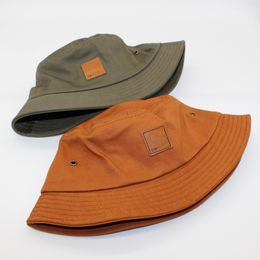 Mode pure kleur emmer hoeden werkkleding retro kort rand vissershoed vouwen platte bovenste lederen etiket bassin caps