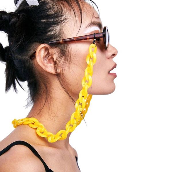 Diseño de colores puros a la moda, cadenas para gafas, anillos acrílicos, cadena gruesa para gafas, accesorios de plástico sólido conciso para gafas