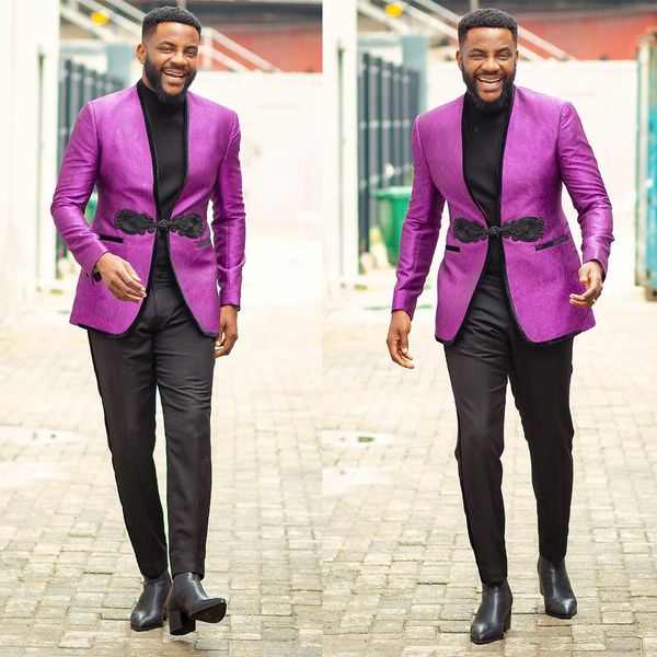 Moda púrpura 2024 traje de hombre boda solapa con muescas un botón novio esmoquin trajes de novio una pieza (Blazer) tamaño personalizado