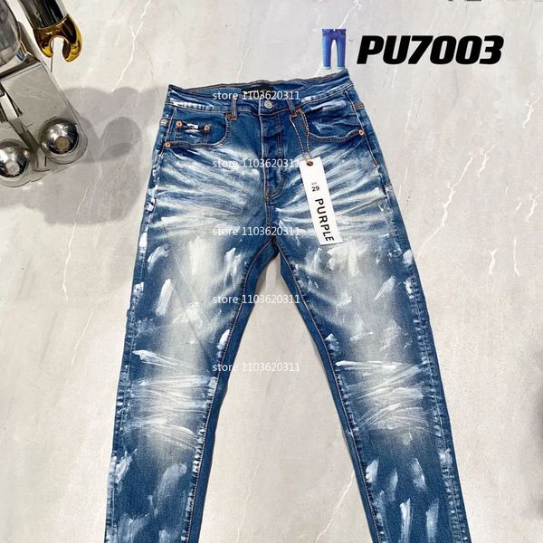 Mode Violet Marque Jeans Commerce Extérieur Spot Transfrontalier Américain High Street Couleur Bleu Peinture Jeans Hommes Pantalons Jeans Déchirés 240325