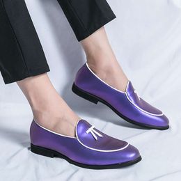 Mode Paarse Herenjurk Trendy Instapper Sociale Elegante Avond Man Lichtgewicht Leren Loafers Schoenen voor Heren