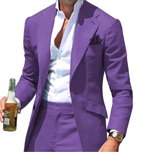 Mode Violet Slim Fit Groom Tuxedos Notch Revers Garçons D'honneur De Mariage Tuxedos Populaire Hommes Formel Blazer De Bal Veste Costume (Veste + Pantalon + Cravate) 72