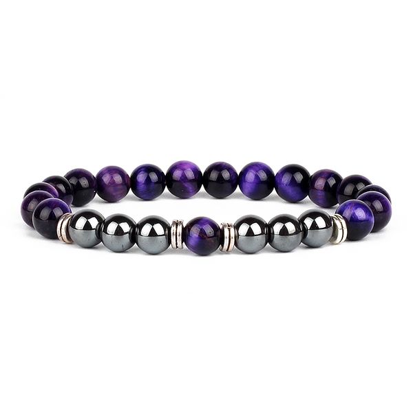 Mode Violet Oeil De Tigre Hématite Bracelet Pour Hommes Femmes Énergie Nature Pierre Perle Bracelets Stretch Soins De Santé Bracelet Bijoux