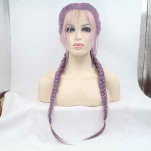 Fashion Purple Wig Hot Vendre Half Hand Hook Front Lace Chimique Fibre Coiffeur Poiffeur Girl Girl Wigs Brids à haute température Silk Hair Coiffure Double tresse