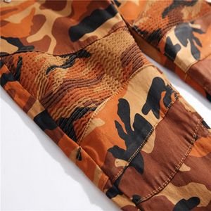 Fashion-QMGOOD Heren Camouflage Jeans Moto Camo Slanke Jeans Pak voor Mannen Biker Hiphop met Rits Pants3127