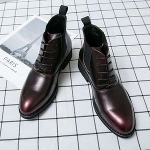 Modekwaliteit Heren Red High enkel Top Casual lederen schoenen voor mannen Vintage Business Nieuwe mannelijke laarzen Outdoor