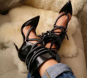 Modekwaliteit puntige teen dames zwart bruin korte gladiator laarzen wrap gesneden veterhoge hiel enkel laarsjes 5