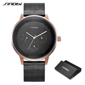 Mode Quartz Mannen Horloges SINOBI Topmerk Luxe Business Hoge Kwaliteit Legering Slanke Mesh Band Casual Week Klok Kalender Watch239R