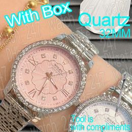 Relojes de cuarzo de moda Reloj de mujer de oro rosa con diamantes Reloj de lujo Fecha de diseñador Reloj de pulsera de 32 mm Reloj de mujer Regalos para mujer Montre de luxe relojmujer con caja
