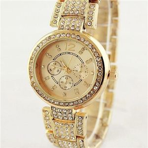 Fashion Quartz vrouwen kijken naar strass Clock Dial Bracelet Quartz horloges sieraden knop vol stalen kwarts vrouw horloges hele278o