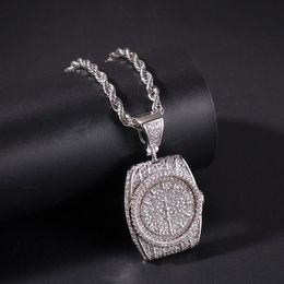 Moda-r dial pingente colar masculino hip hop colar jóias nova moda relógio pingente colares com ouro cubano chain284p