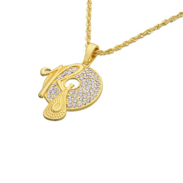 Mode- R diamants pendentif colliers pour hommes femmes luxe cristal majuscule pendentifs alliage strass chaîne en or collier cadeaux