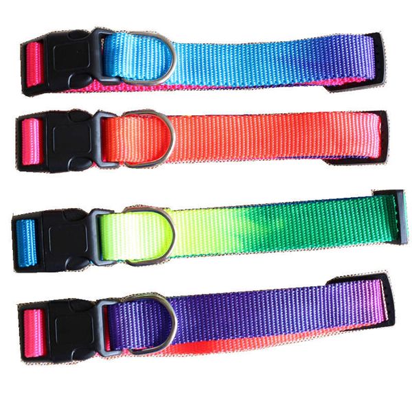 Moda Rainbow Nylon Collares para perros Mascota Gato Diseñador Cinturón con hebilla Collar de seguridad ajustable para perros Pequeño Mediano Grande Rosa Negro Rojo Azul Púrpura Cuello Ajuste 14