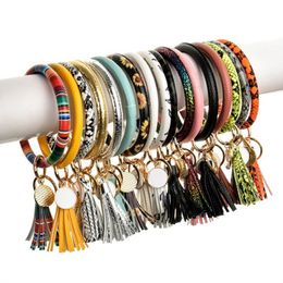 Fashion Rainbow PU Leather Round Nappa Bracciale Portachiavi per le donne Trendy Big Circle Gringe Spot Portachiavi Accessori LX3245