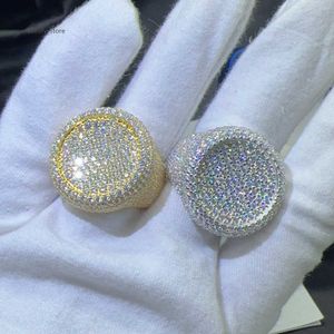 Mode rapper sieraden volledig verharde vvs moissaniet diamant ijs uit ronde engsgement ring glanzende hiphop ringen