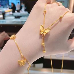 Fashion Real 24k Pure Gold Color Butterfly Pendant Collier Bracelet pour femmes mariées 45 cm Bracelets Fine Jewelry Set Gift 240511
