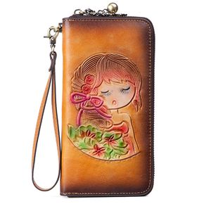 Mode echte lederen portefeuille voor vrouwen lange klauwen vrouwelijke portemonnee voor munt hoge kwaliteit handige telefoon clutch tas