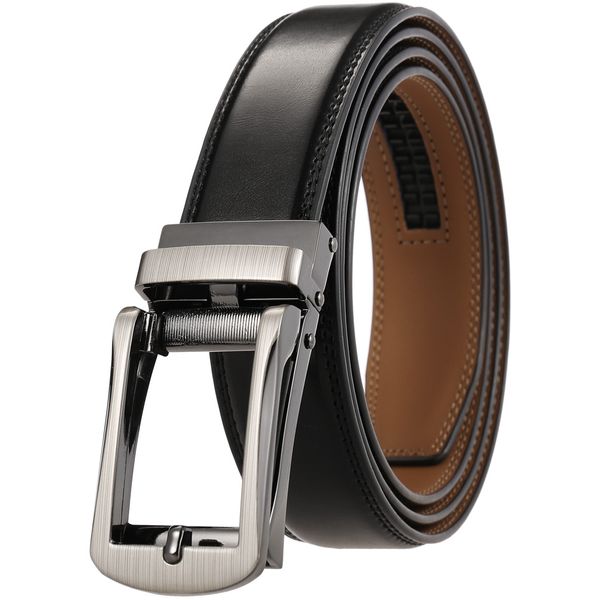 Ceinture noire en cuir véritable pour hommes, ceinture de luxe à boucle automatique, de styliste, vente de 110 à 130cm