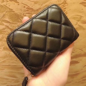 Mode cuir véritable noir peau de mouton petit portefeuille multi-laminé porte-carte mode classique Mini portefeuille pour femmes C4615
