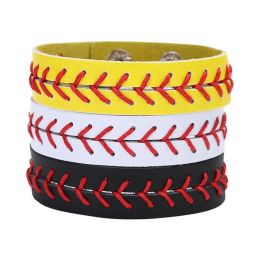 Mode Cuir Véritable Softball Couture Sports Bracelets Bracelet Unisexe Baseball Softball Baseball Sports Bracelet Bracelets Bijoux Fête BJ