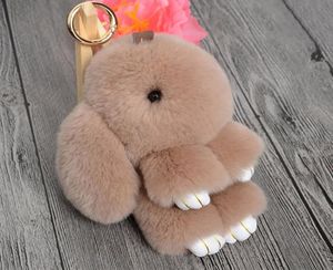 Mode echte konijnenbont 2017 Key Chain Bunny Rex Rabbit Fur Bag Handtas Keychain Pom Doll Ball Key Chain Ring Paar Kids Gift2735786