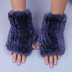 Mode réel Rex lapin fourrure gants d'hiver pour femmes véritable fourrure mitaines fille gants sans doigts poignet plus chaud élastique moelleux 211230