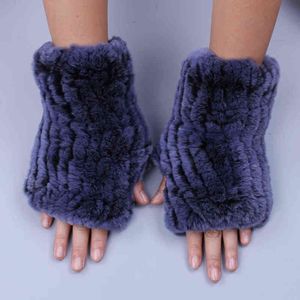 Gants d'hiver en vraie fourrure de lapin Rex pour femmes, mitaines en fourrure véritable, sans doigts, chauffe-poignet, élastique et moelleux, 2112290d