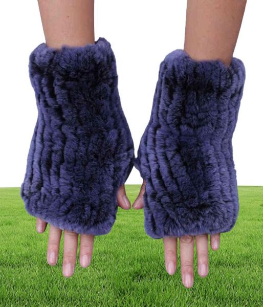 Fashion Real Rex Rabbit Fur Gants d'hiver pour femmes Véritable fourrure mittens gants sans doigts