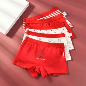 Culotte en coton de couleur rouge à la mode pour enfants filles 5pcs / pack Cartoon Cat Print Boxers Shorts Sous-vêtements pour adolescents 8 à 12y 210622
