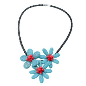 Collar De Gargantilla De Flores De Coral Rojo Y Turquesas Azules De Moda Para Hombres Gargantillas