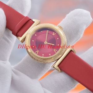 Mode RODE Damen Luxus Uhren vrouw Quartz orologio di lusso Hoge kwaliteit stalen kast Lederen band vouwsluiting Watch284o